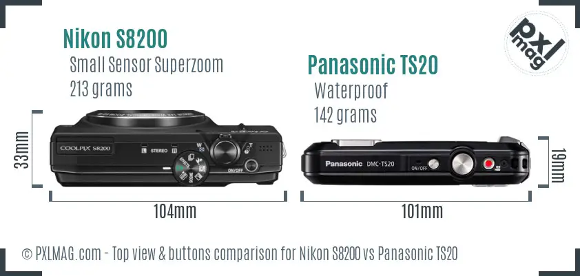 Nikon S8200 vs Panasonic TS20 top view buttons comparison