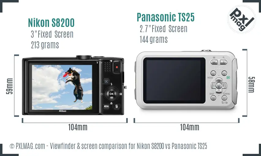 Nikon S8200 vs Panasonic TS25 Screen and Viewfinder comparison