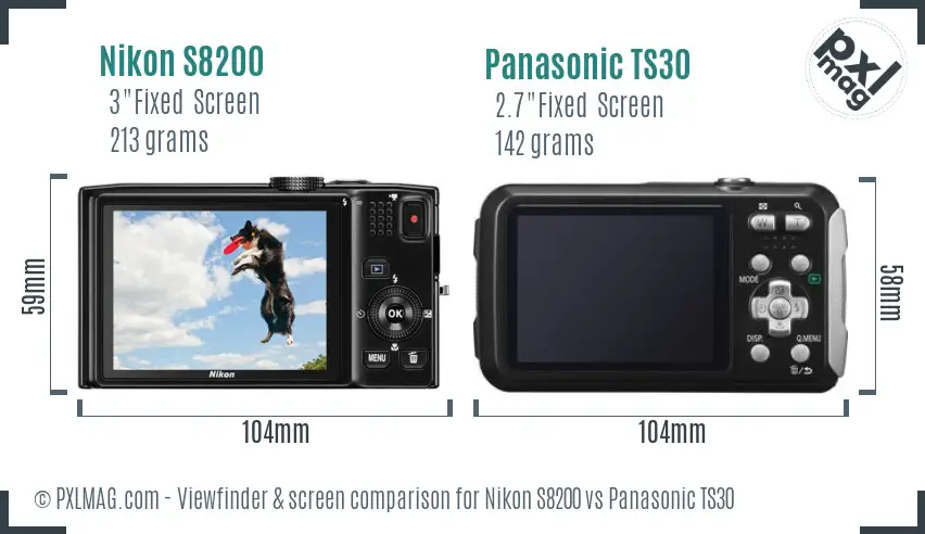 Nikon S8200 vs Panasonic TS30 Screen and Viewfinder comparison