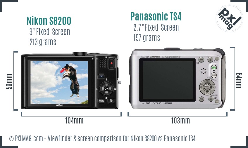 Nikon S8200 vs Panasonic TS4 Screen and Viewfinder comparison