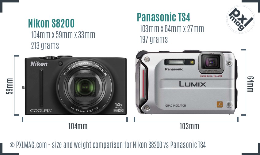 Nikon S8200 vs Panasonic TS4 size comparison