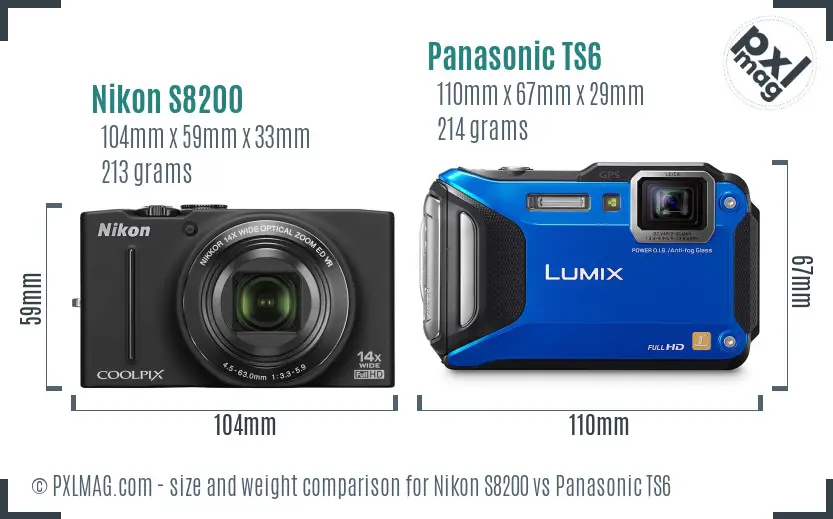 Nikon S8200 vs Panasonic TS6 size comparison
