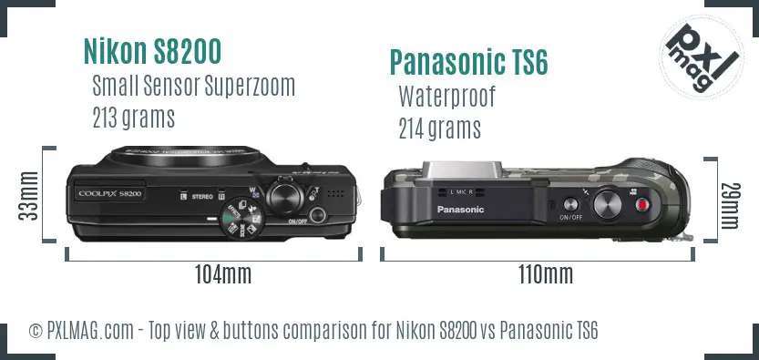 Nikon S8200 vs Panasonic TS6 top view buttons comparison