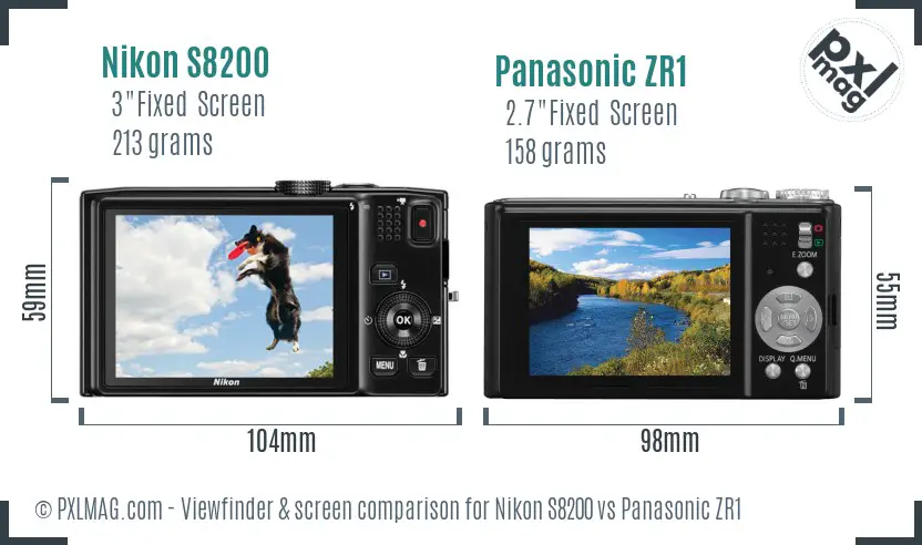 Nikon S8200 vs Panasonic ZR1 Screen and Viewfinder comparison