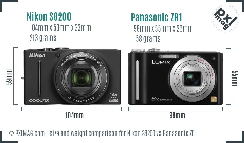 Nikon S8200 vs Panasonic ZR1 size comparison