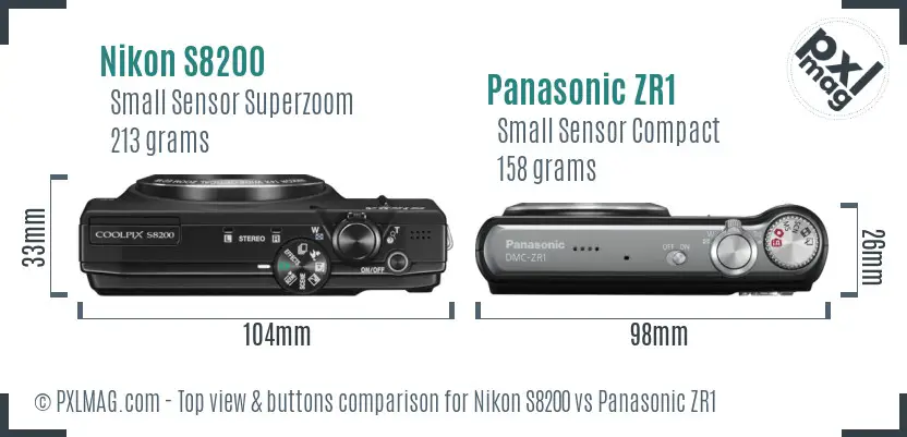 Nikon S8200 vs Panasonic ZR1 top view buttons comparison