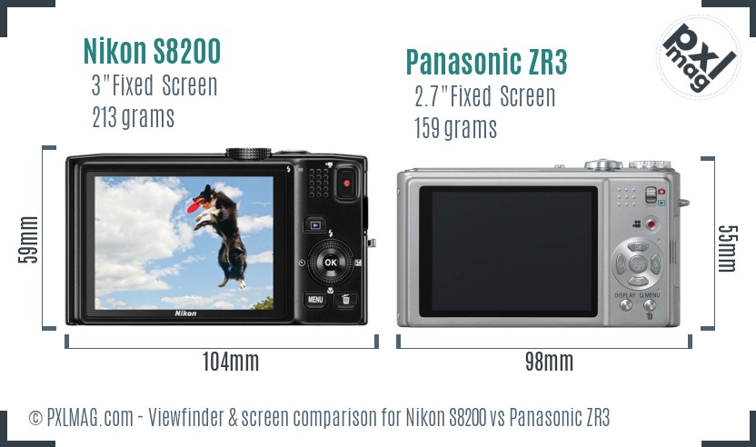 Nikon S8200 vs Panasonic ZR3 Screen and Viewfinder comparison