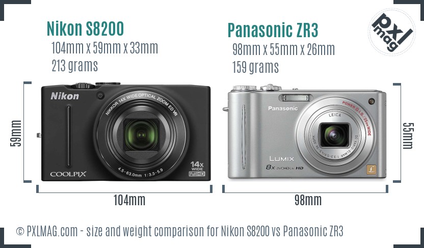 Nikon S8200 vs Panasonic ZR3 size comparison