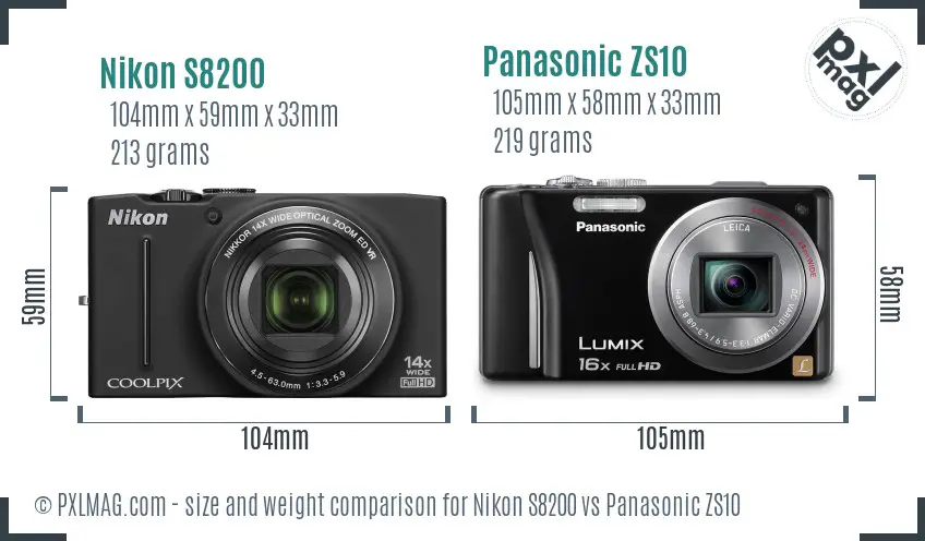 Nikon S8200 vs Panasonic ZS10 size comparison Nikon S8200 vs Panasonic ZS10 size comparison
