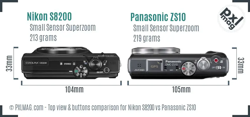 Nikon S8200 vs Panasonic ZS10 top view buttons comparison Nikon S8200 vs Panasonic ZS10 top view buttons comparison