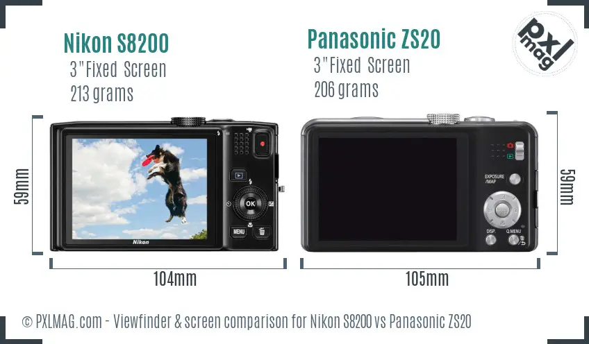 Nikon S8200 vs Panasonic ZS20 Screen and Viewfinder comparison