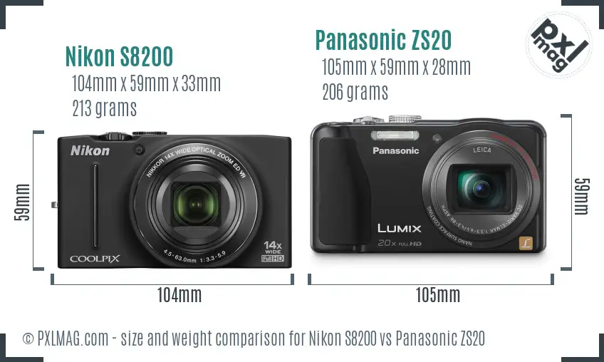 Nikon S8200 vs Panasonic ZS20 size comparison