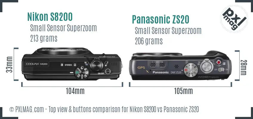 Nikon S8200 vs Panasonic ZS20 top view buttons comparison