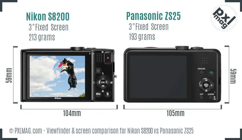 Nikon S8200 vs Panasonic ZS25 Screen and Viewfinder comparison