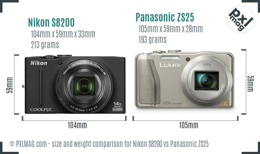 Nikon S8200 vs Panasonic ZS25 size comparison