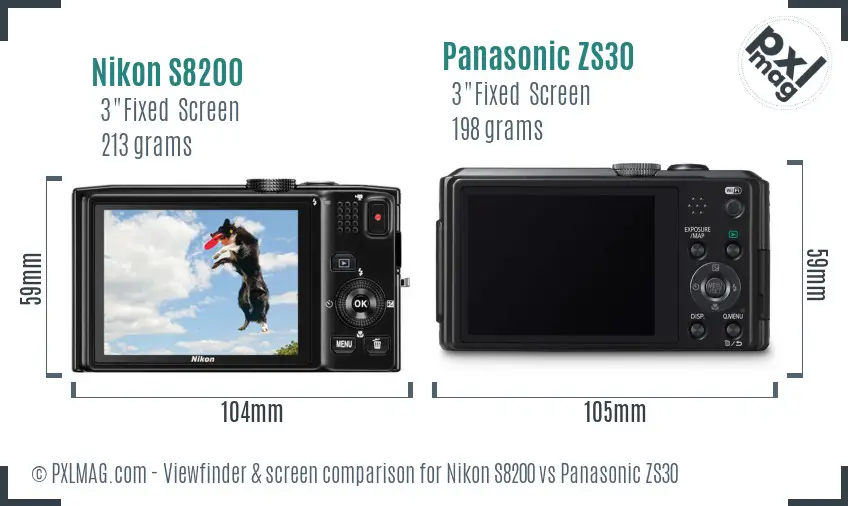 Nikon S8200 vs Panasonic ZS30 Screen and Viewfinder comparison