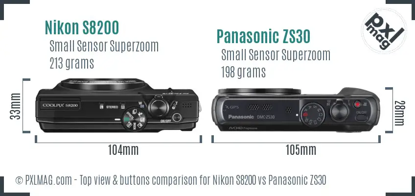 Nikon S8200 vs Panasonic ZS30 top view buttons comparison