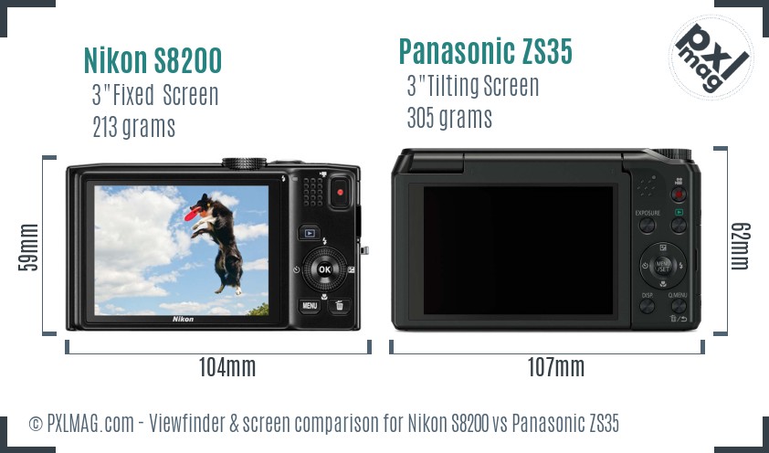Nikon S8200 vs Panasonic ZS35 Screen and Viewfinder comparison