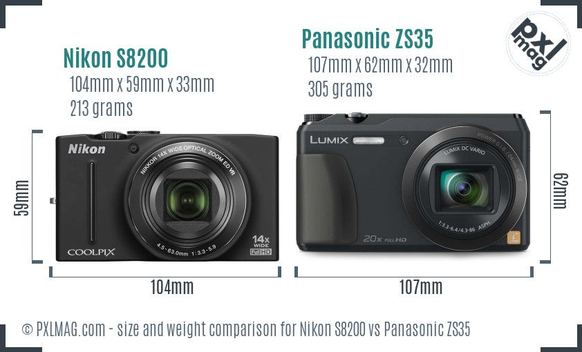 Nikon S8200 vs Panasonic ZS35 size comparison