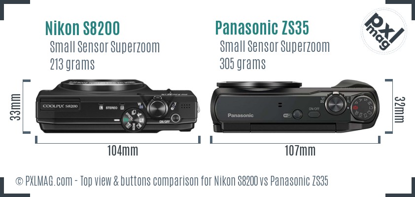 Nikon S8200 vs Panasonic ZS35 top view buttons comparison