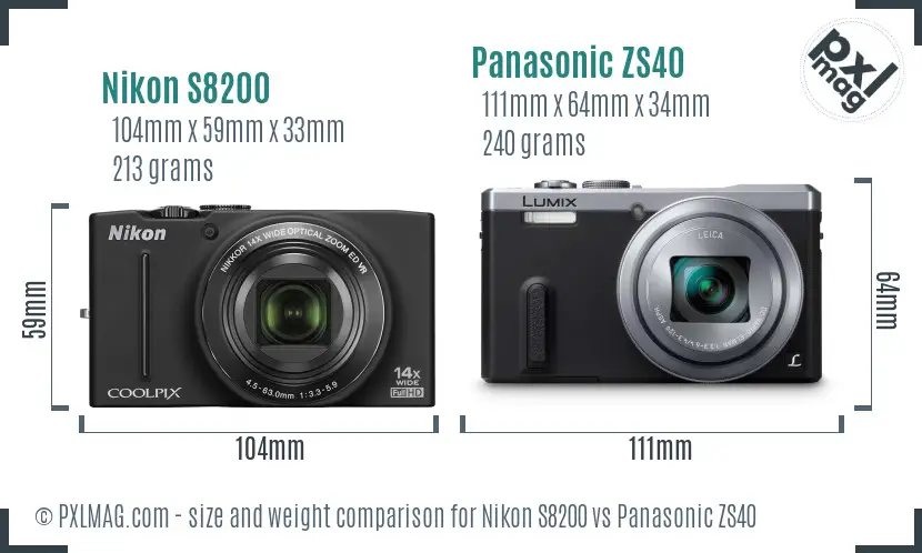 Nikon S8200 vs Panasonic ZS40 size comparison