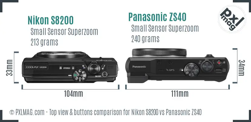 Nikon S8200 vs Panasonic ZS40 top view buttons comparison