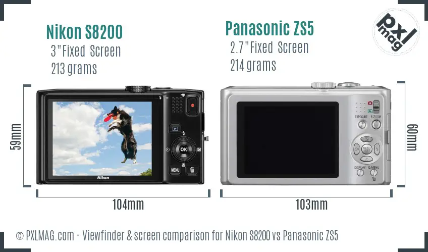 Nikon S8200 vs Panasonic ZS5 Screen and Viewfinder comparison