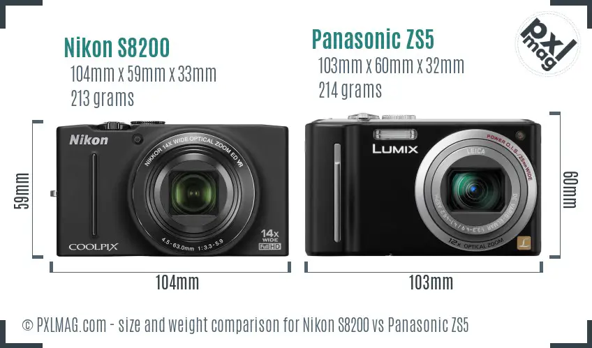 Nikon S8200 vs Panasonic ZS5 size comparison
