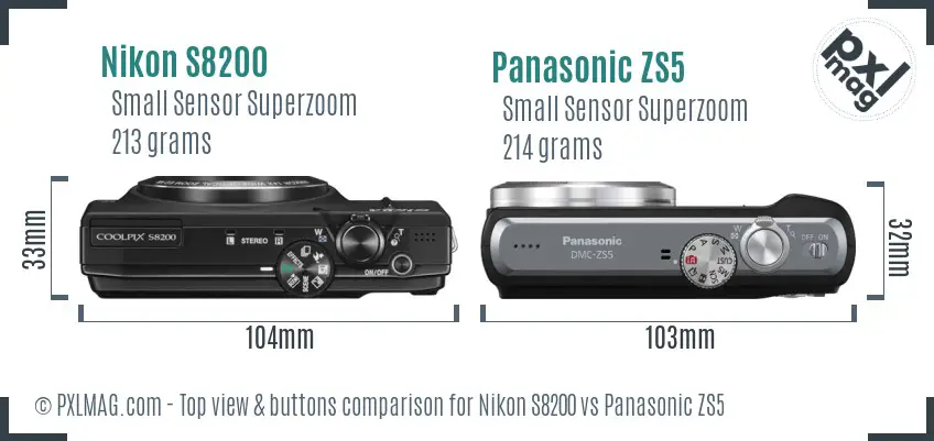 Nikon S8200 vs Panasonic ZS5 top view buttons comparison