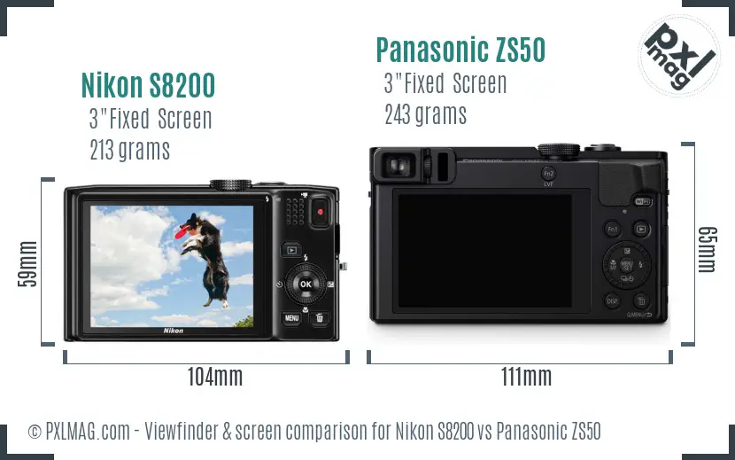 Nikon S8200 vs Panasonic ZS50 Screen and Viewfinder comparison