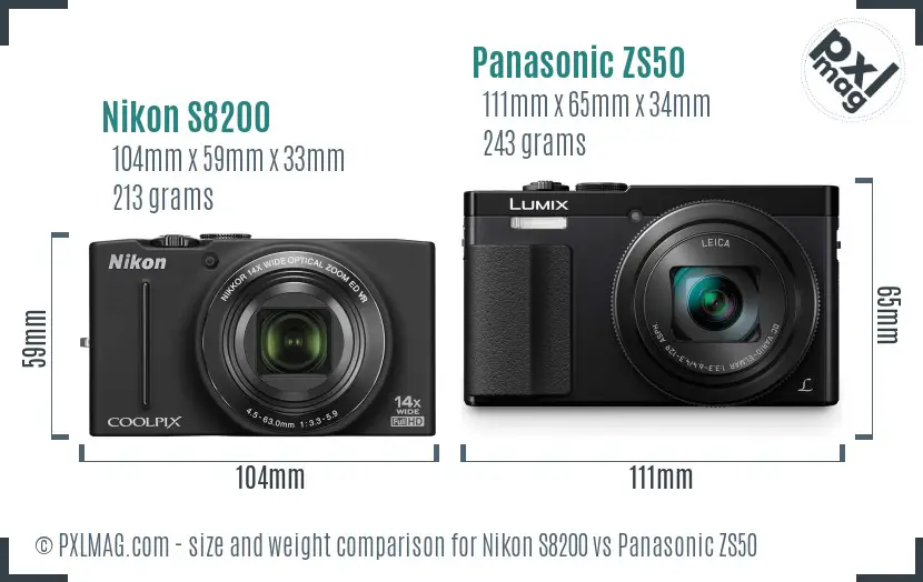 Nikon S8200 vs Panasonic ZS50 size comparison Nikon S8200 vs Panasonic ZS50 size comparison