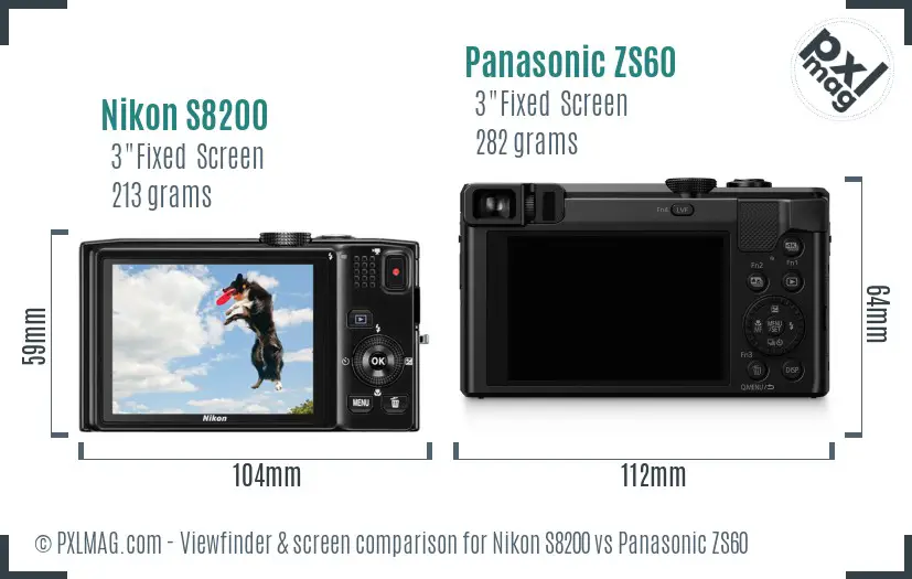 Nikon S8200 vs Panasonic ZS60 Screen and Viewfinder comparison