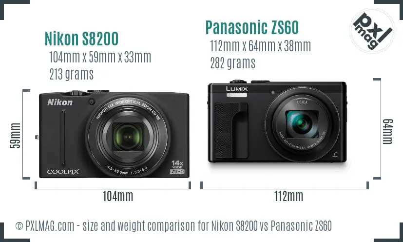 Nikon S8200 vs Panasonic ZS60 size comparison