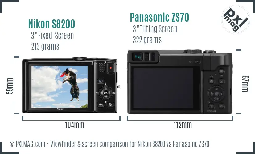 Nikon S8200 vs Panasonic ZS70 Screen and Viewfinder comparison