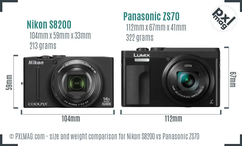 Nikon S8200 vs Panasonic ZS70 size comparison