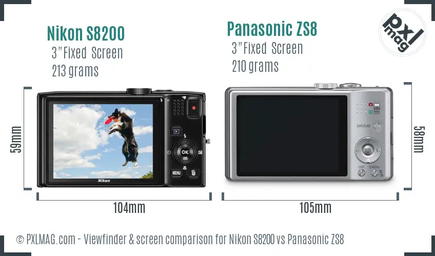 Nikon S8200 vs Panasonic ZS8 Screen and Viewfinder comparison