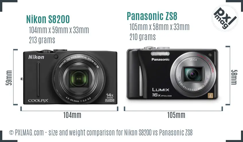 Nikon S8200 vs Panasonic ZS8 size comparison