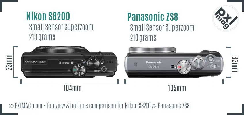 Nikon S8200 vs Panasonic ZS8 top view buttons comparison