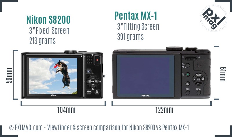 Nikon S8200 vs Pentax MX-1 Screen and Viewfinder comparison