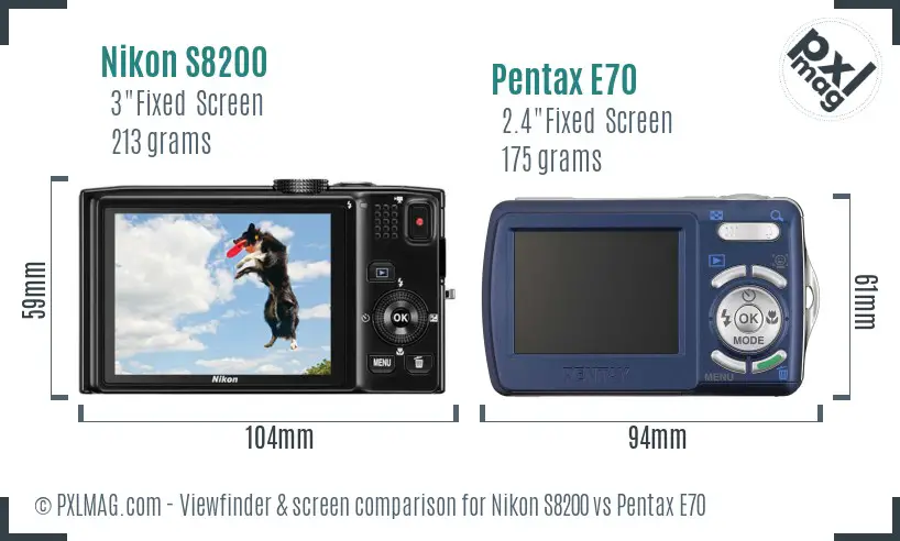 Nikon S8200 vs Pentax E70 Screen and Viewfinder comparison Nikon S8200 vs Pentax E70 Screen and Viewfinder comparison