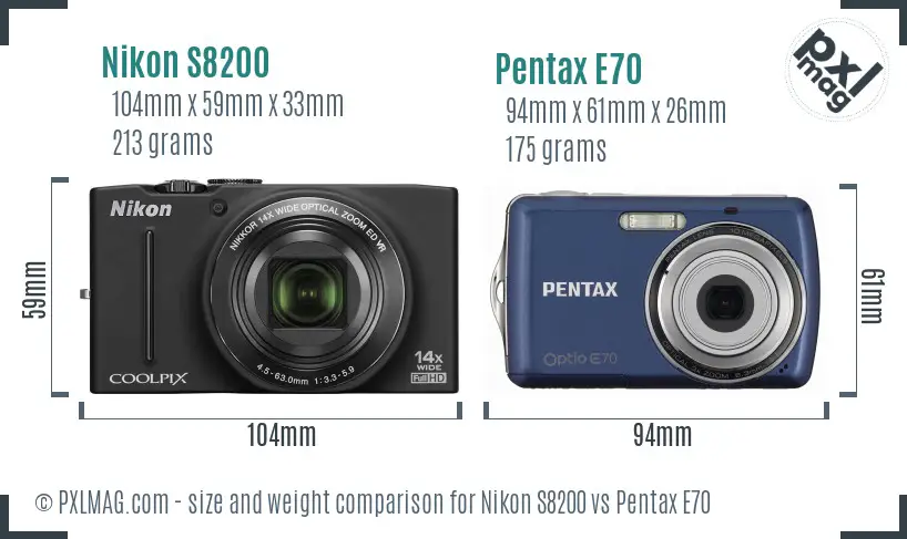 Nikon S8200 vs Pentax E70 size comparison Nikon S8200 vs Pentax E70 size comparison