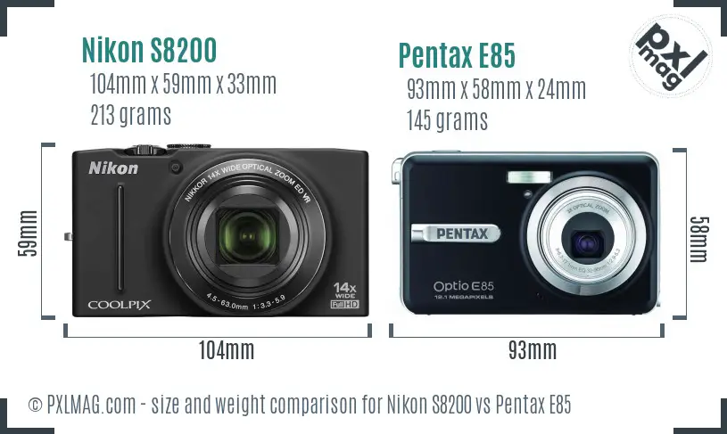 Nikon S8200 vs Pentax E85 size comparison Nikon S8200 vs Pentax E85 size comparison