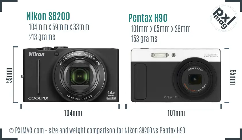 Nikon S8200 vs Pentax H90 size comparison