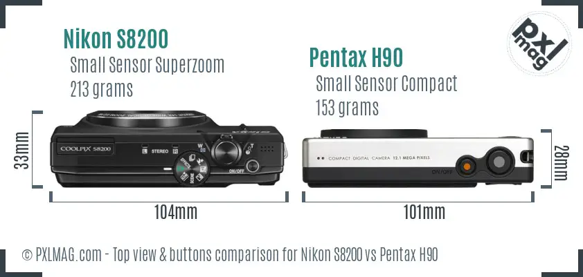 Nikon S8200 vs Pentax H90 top view buttons comparison