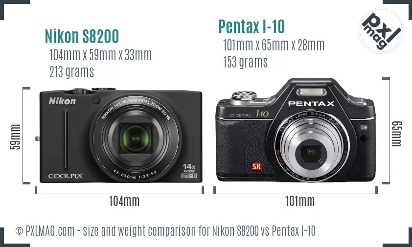 Nikon S8200 vs Pentax I-10 size comparison