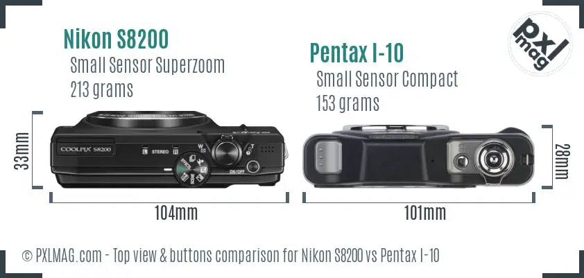 Nikon S8200 vs Pentax I-10 top view buttons comparison