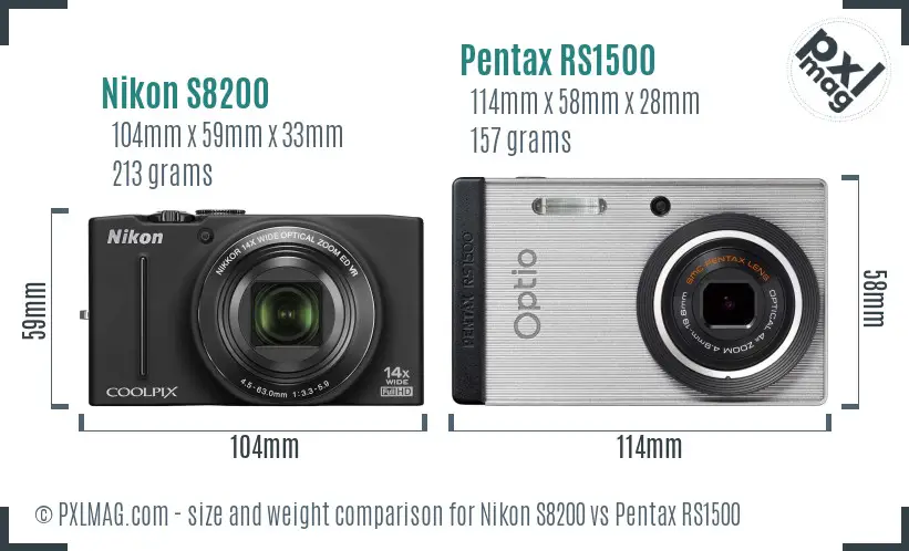 Nikon S8200 vs Pentax RS1500 size comparison Nikon S8200 vs Pentax RS1500 size comparison