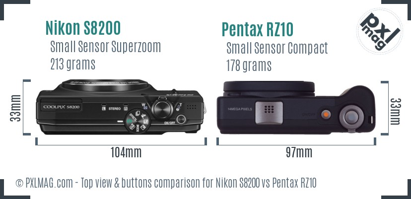 Nikon S8200 vs Pentax RZ10 top view buttons comparison