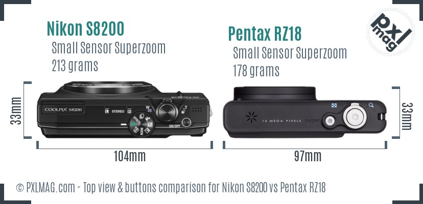 Nikon S8200 vs Pentax RZ18 top view buttons comparison