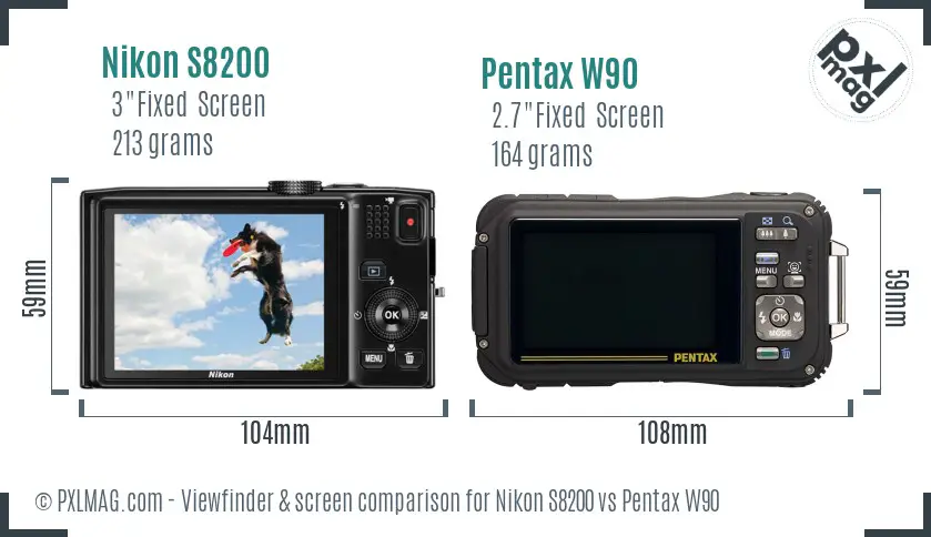 Nikon S8200 vs Pentax W90 Screen and Viewfinder comparison